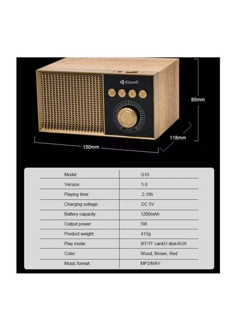 Kisonli G10 Wooden Retro Classic Outdoor Wireless BT Speaker - Brown - pzsku/Z276510098B4D5D5C7A2AZ/45/_/1727192955/98e7238d-ea0c-428e-9f61-146c91fa90c8