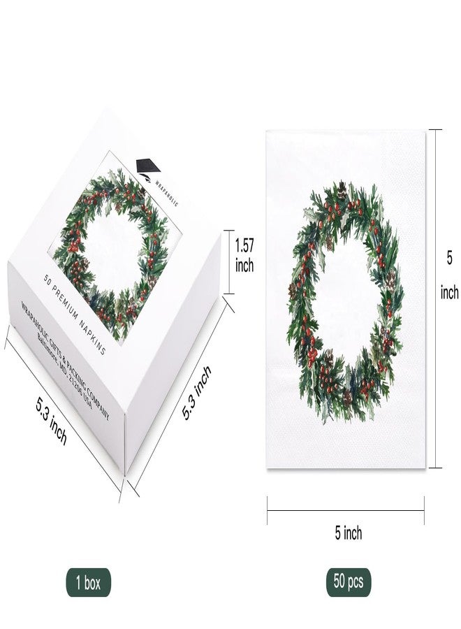 مجموعة مناديل ورقية من WRAPAHOLIC، 50 قطعة، بتصميم إكليل التوت، مناسبة لعيد الميلاد - مناديل كوكتيل ثلاثية الطبقات للاستخدام مرة واحدة، مثالية لحفلات عيد الميلاد، وأدوات المائدة، ومناشف تزيينية لحفلات أعياد الميلاد - 5 × 5 بوصة - Image 3