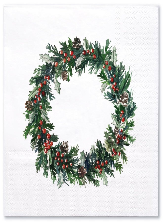 مجموعة مناديل ورقية من WRAPAHOLIC، 50 قطعة، بتصميم إكليل التوت، مناسبة لعيد الميلاد - مناديل كوكتيل ثلاثية الطبقات للاستخدام مرة واحدة، مثالية لحفلات عيد الميلاد، وأدوات المائدة، ومناشف تزيينية لحفلات أعياد الميلاد - 5 × 5 بوصة - Image 1