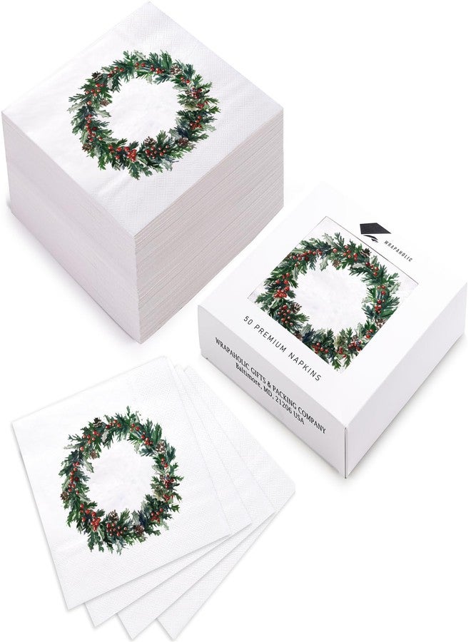 مجموعة مناديل ورقية من WRAPAHOLIC، 50 قطعة، بتصميم إكليل التوت، مناسبة لعيد الميلاد - مناديل كوكتيل ثلاثية الطبقات للاستخدام مرة واحدة، مثالية لحفلات عيد الميلاد، وأدوات المائدة، ومناشف تزيينية لحفلات أعياد الميلاد - 5 × 5 بوصة - Image 2