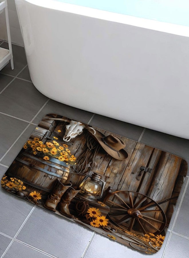 Wathon Western Cowboy Bath Mat Farmhouse Barn Door Southwest Country Ranch Bath Rug Cowboy Boots Floral Rustic Southwestern Bathroom Decor Non Slip Rug Set for Bathroom Bedroom Kitchen Outdoor Indoor 17X29IN - Image 1