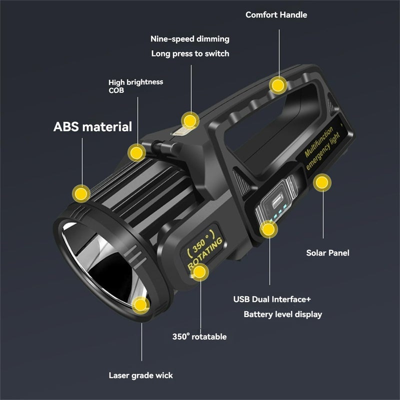 Mokshith Rechargeable Spotlight 1000000 Lumens Led Solar Spot Lights Outdoor Handheld Long Range Flashlight with 9 Modes Solar Panels USB Output IPX5 Waterproof for Fishing Boating MO05 - Image 3