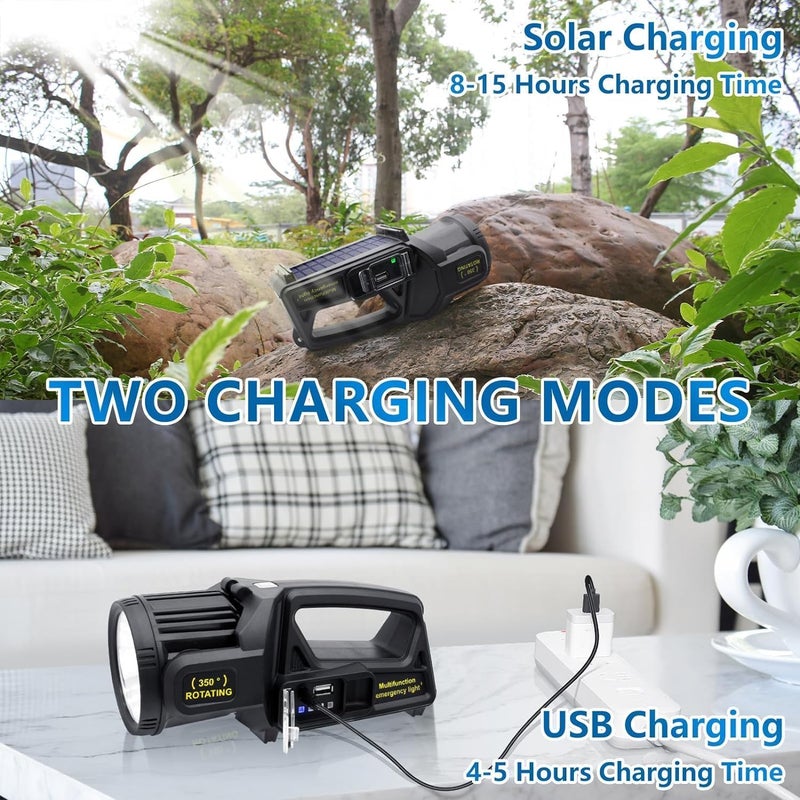 Mokshith Rechargeable Spotlight 1000000 Lumens Led Solar Spot Lights Outdoor Handheld Long Range Flashlight with 9 Modes Solar Panels USB Output IPX5 Waterproof for Fishing Boating MO05 - Image 5