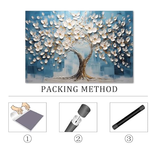 Ecyanlv Abstract Tree of Life Wall Art Blue and White Canvas Art Abstract Flower Print Textured White Flower Art Blue White Flower Painting Blue Tree Pictures Wall Decor for Living Room 16x24inch Frameless - Image 5
