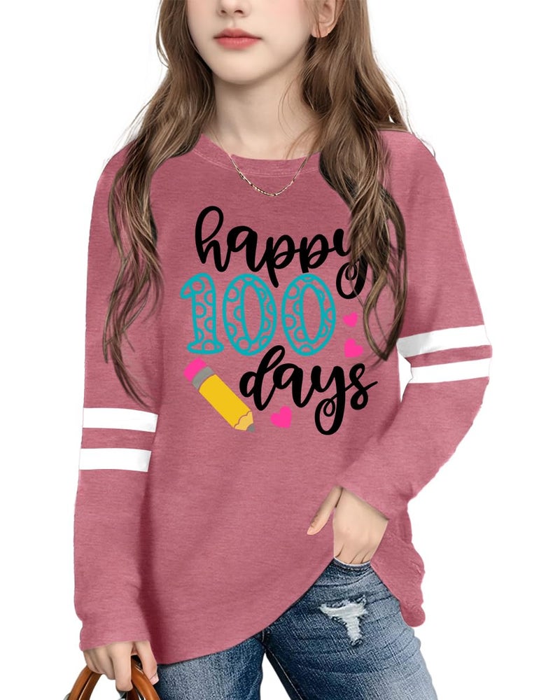 MEESHEEP 100 Days of School Shirt Kidsï¼šHappy 100 Day Shirts Boys Girls School-Day Tshirts Cute Graphic Tee Tops 4-12y(Pink1,120) - Image 1