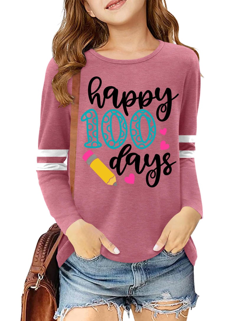 MEESHEEP 100 Days of School Shirt Kidsï¼šHappy 100 Day Shirts Boys Girls School-Day Tshirts Cute Graphic Tee Tops 4-12y(Pink1,120) - Image 5