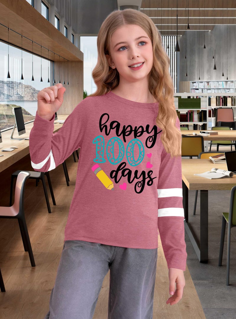 MEESHEEP 100 Days of School Shirt Kidsï¼šHappy 100 Day Shirts Boys Girls School-Day Tshirts Cute Graphic Tee Tops 4-12y(Pink1,120) - Image 4