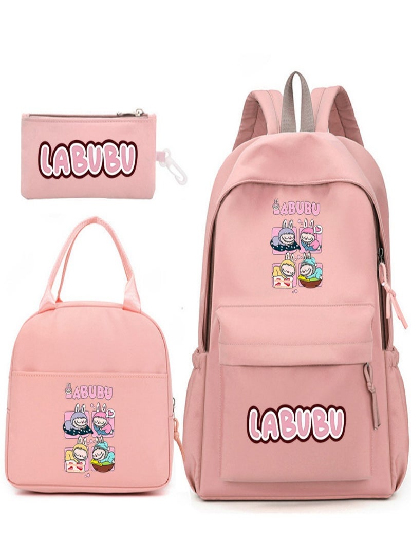 Labubu Children Backpack Schoolbag Teen Student School Book bag with Lunch Box Pen Case 3 in 1 for Kids