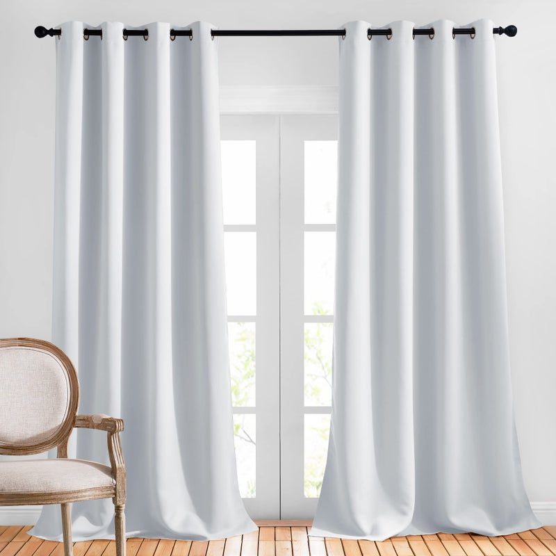 NICETOWN Room Darkening Curtain Panels - Home Fashion Ring Top Thermal Insulated Room Darkening Curtains for Bedroom/Nursery (Greyish White=Light Grey, 2 Panels, 52 inches W x 95 inches) - Image 1