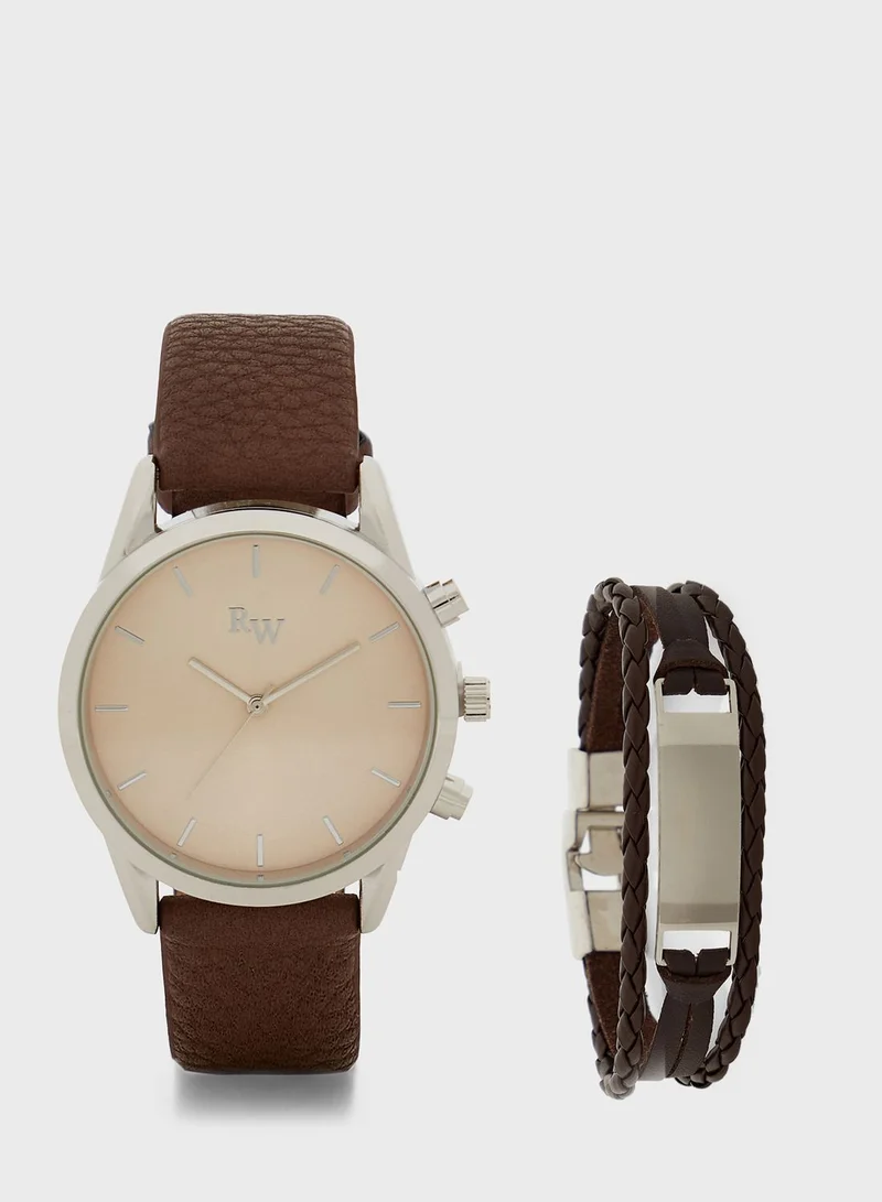 Robert Wood Analogue Watch And Bracelet Gift Set