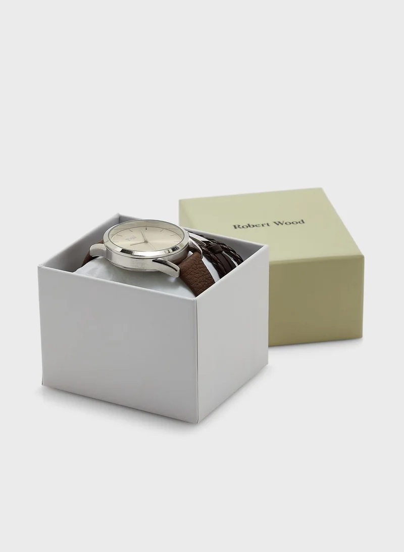 Robert Wood Analogue Watch And Bracelet Gift Set