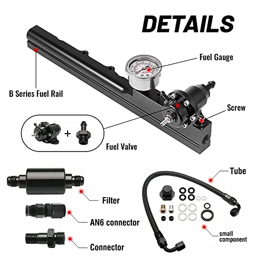 Endxedo HighFlow Fuel Rail Kit with Pressure Regulator Gauge for Honda BSeries Swapped Engines B16 B18 B20 12 Large Fuel Bore Compatible with Civic Integra B16A2 B18C1 B18C5 - Image 3