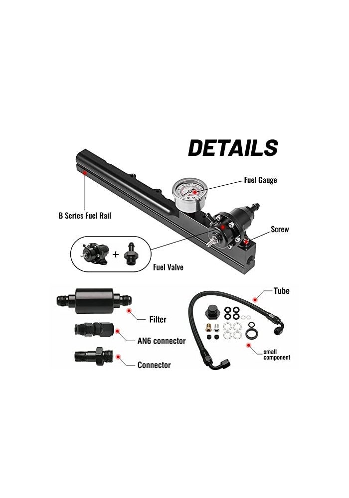 Endxedo HighFlow Fuel Rail Kit with Pressure Regulator Gauge for Honda BSeries Swapped Engines B16 B18 B20 12 Large Fuel Bore Compatible with Civic Integra B16A2 B18C1 B18C5 - Image 3