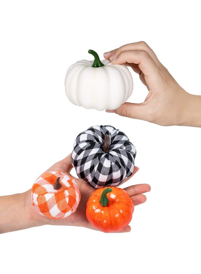 Ueerdand 16 Pcs Fall Decor Artificial Pumpkins Harvest Burlap Bufflo Plaid Faux Foam Pumpkins For Fall Autumn Season Halloween Thanksgiving Holiday Festive Embellishing And Displaying - Image 3