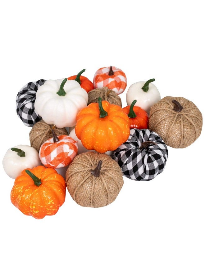 Ueerdand 16 Pcs Fall Decor Artificial Pumpkins Harvest Burlap Bufflo Plaid Faux Foam Pumpkins For Fall Autumn Season Halloween Thanksgiving Holiday Festive Embellishing And Displaying - Image 1