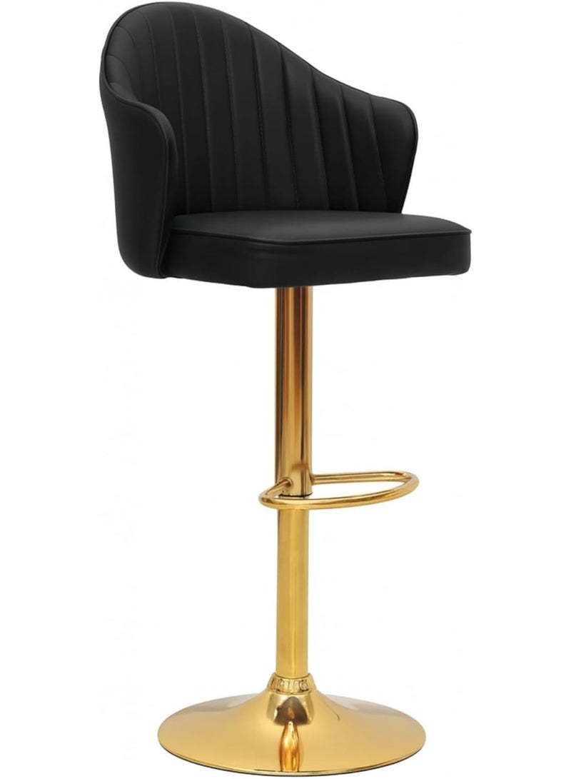 Multi Home Furniture Black Leather Bar Stool Chair – High Chair with Golden Metal Base, PU Leather Upholstered Bar Chair, Swivel Adjustable Stool Chair for Kitchen, Counter, Home, Restaurant & Cafe - Image 1