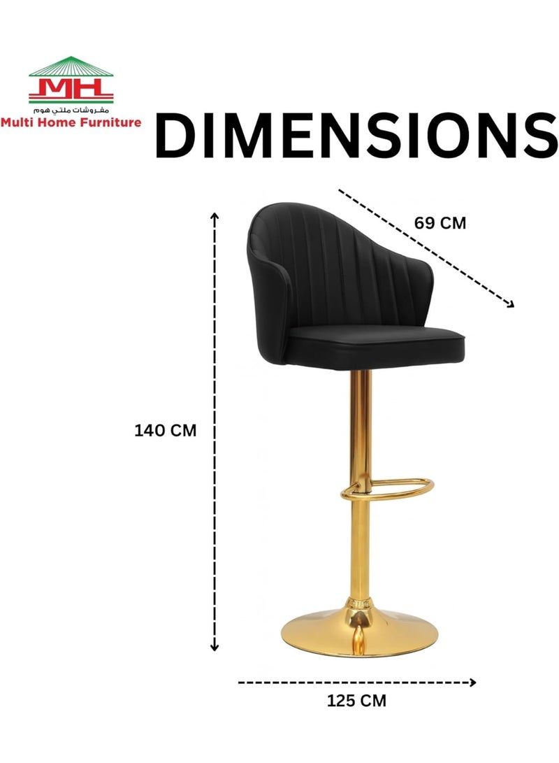 Multi Home Furniture Black Leather Bar Stool Chair – High Chair with Golden Metal Base, PU Leather Upholstered Bar Chair, Swivel Adjustable Stool Chair for Kitchen, Counter, Home, Restaurant & Cafe - Image 3