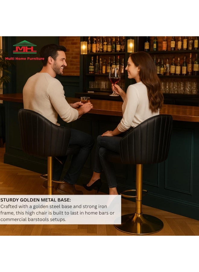 Multi Home Furniture Black Leather Bar Stool Chair – High Chair with Golden Metal Base, PU Leather Upholstered Bar Chair, Swivel Adjustable Stool Chair for Kitchen, Counter, Home, Restaurant & Cafe - Image 5