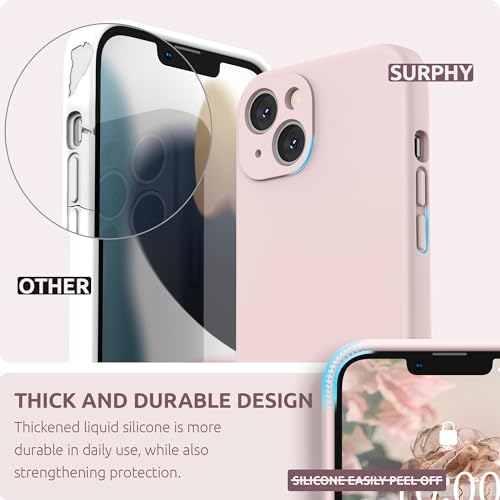 SURPHY Compatible with iPhone 13 Case with Screen Protector, (Camera Protection & Soft Microfiber Lining) Liquid Silicone Phone Case 6.1 inch 2021, Pink Sand - Image 4