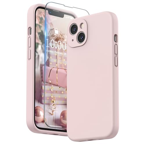 SURPHY Compatible with iPhone 13 Case with Screen Protector, (Camera Protection & Soft Microfiber Lining) Liquid Silicone Phone Case 6.1 inch 2021, Pink Sand - Image 1