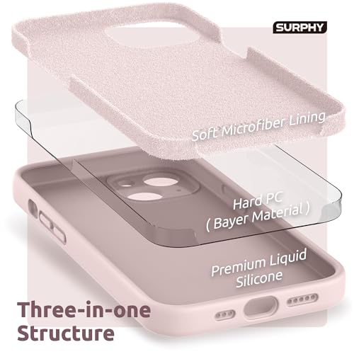 SURPHY Compatible with iPhone 13 Case with Screen Protector, (Camera Protection & Soft Microfiber Lining) Liquid Silicone Phone Case 6.1 inch 2021, Pink Sand - Image 5