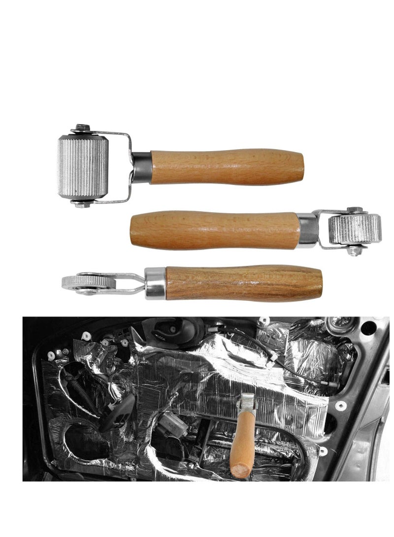 Generic Car Sound Deadening Hand Roller Sound Noise Insulation Tool 3PCS For Auto Noise Roller Car Sound Deadener Application Installation Tool Rolling Wheel Interior Accessories Working Area with Wood Handle  - Image 3
