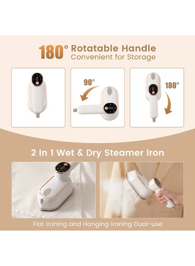 إيزي مكواة بخار محمولة – مكواة بخار للسفر، كواية بخار للسفر، مكوه ملابس بخار، 1200W تسخين سريع، 130 مل خزان المياه، شاشة LED، جاف و رطب 2 في 1، أبيض - Image 3
