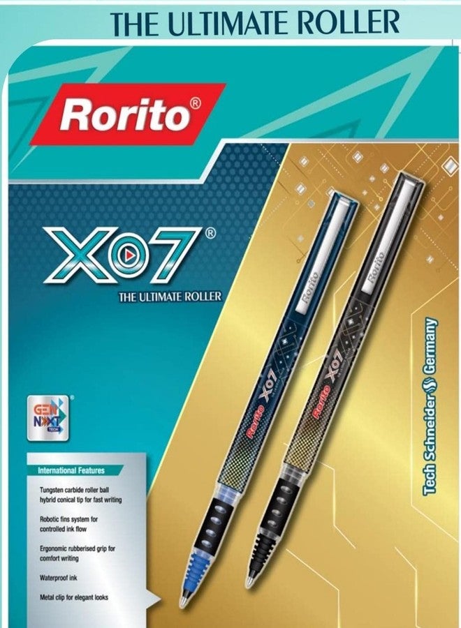 Rorito X07 XO The Ultimate Roller Pens Blue 5 & Black 2 Pcs Set of 7 Pens Waterproof Quick Dry ink gel writings. - Image 3