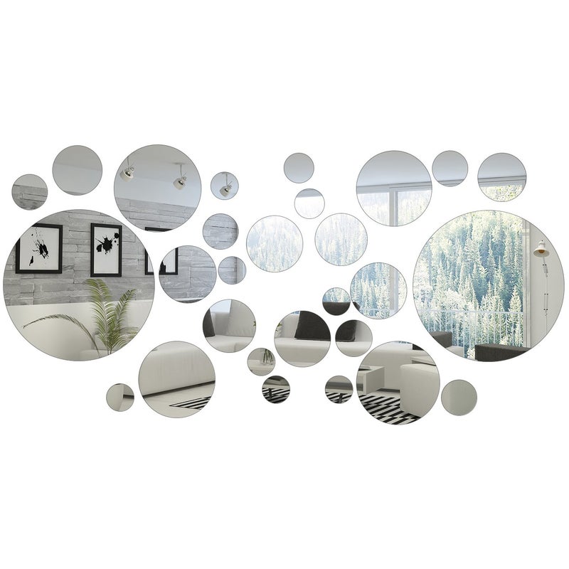 Shappy 32 Pcs Acrylic Mirror Wall Stickers Removable Round Wall Decal Circle Mirror Tiles for Home Bathroom Living Room Bedroom TV Background DecorSilverSmall Size