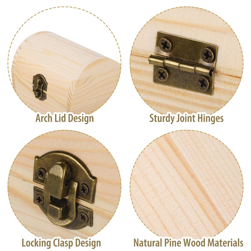 Aodaer 4 Pieces Unfinished Wood Treasure Chest Decorative Pine Wood Box with Hinged Lid and Locking Clasp Plain Decorate Wooden Boxes for Art Hobbies DIY Jewelry Gift Storage - Image 3