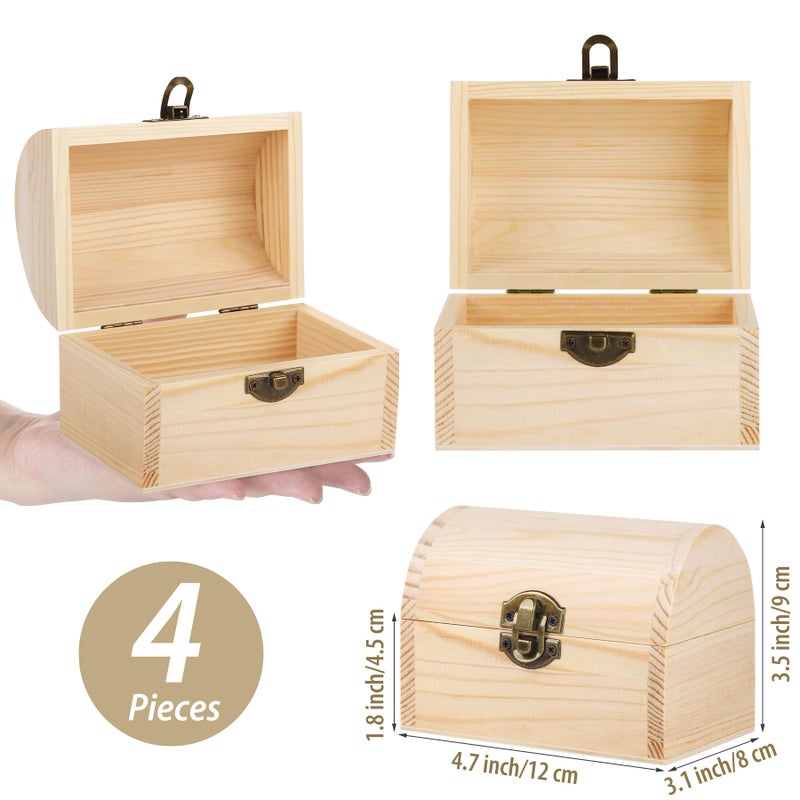 Aodaer 4 Pieces Unfinished Wood Treasure Chest Decorative Pine Wood Box with Hinged Lid and Locking Clasp Plain Decorate Wooden Boxes for Art Hobbies DIY Jewelry Gift Storage - Image 2