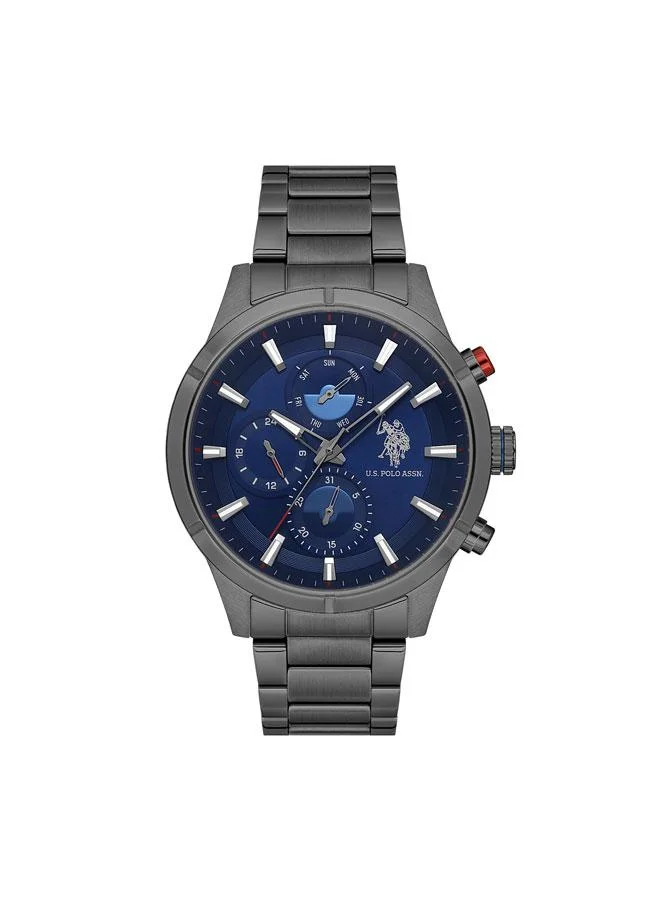 يو اس بولو اسن Crossing 46mm Multifunction Men's Watch with Blue Dial & Stainless Steel Bracelet