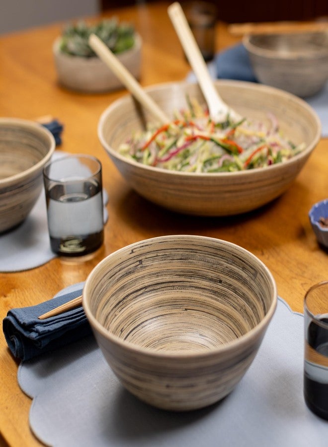 LEXA Bamboo Salad Bowl Set - 4 Individual 8-Inch Natural Bamboo Bowls, Handmade Serving Bowls, Perfect for Salads, Snacks & Entertaining, Black - Image 5