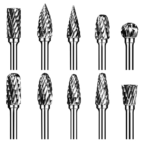 Semderm Carbide Burr Set, Die Grinder Bits, 10 PCS 1/8" Shank Double Cut Tungsten Carbide Rotary Burrs Set Compatible with Dremel Bits for Metal Wood Carving Engraving Polishing - Image 1