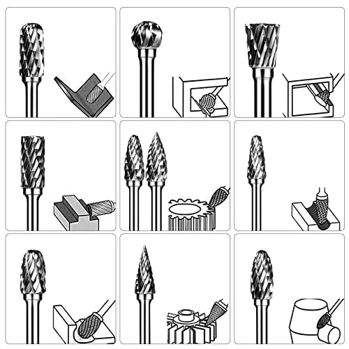 Semderm Carbide Burr Set, Die Grinder Bits, 10 PCS 1/8" Shank Double Cut Tungsten Carbide Rotary Burrs Set Compatible with Dremel Bits for Metal Wood Carving Engraving Polishing - Image 5