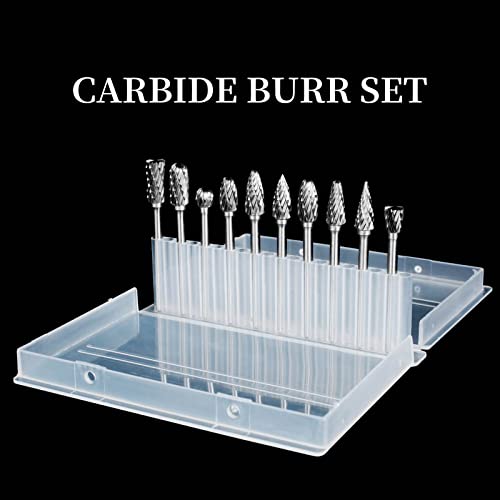 Semderm Carbide Burr Set, Die Grinder Bits, 10 PCS 1/8" Shank Double Cut Tungsten Carbide Rotary Burrs Set Compatible with Dremel Bits for Metal Wood Carving Engraving Polishing - Image 3