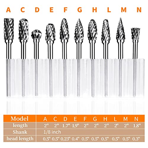 Semderm Carbide Burr Set, Die Grinder Bits, 10 PCS 1/8" Shank Double Cut Tungsten Carbide Rotary Burrs Set Compatible with Dremel Bits for Metal Wood Carving Engraving Polishing - Image 2