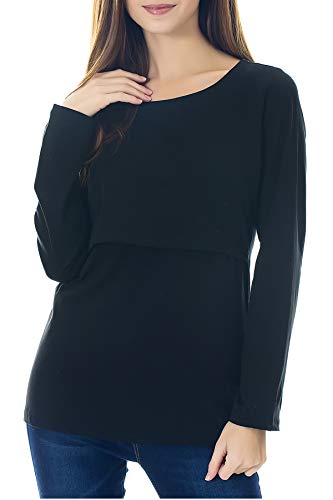Smallshow Women's Nursing Tops Long Sleeve Shirts for Breastfeeding 3-Pack Medium Black-Brown-Light Grey - Image 3