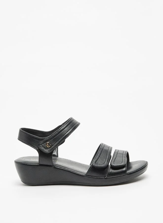 Le Confort Women Solid Open Toe Sandals with Wedge Heels and Hook and Loop Closure
