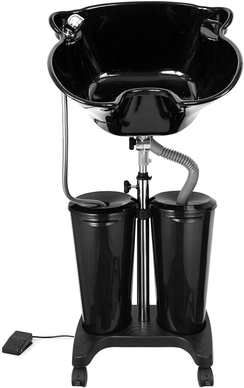 Portable Salon Basin Shampoo Bowl Sink With Electric Pump Height Adjustable Hair Washing Basin With 2 Bucket Drain Hoses for Home Barber Shop Use