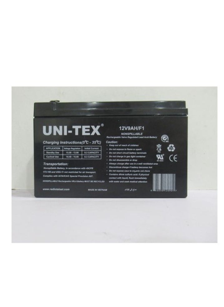 UniTex 12V9AH/F1  Rechargeable Valve Regulated Lead Acid Battery 