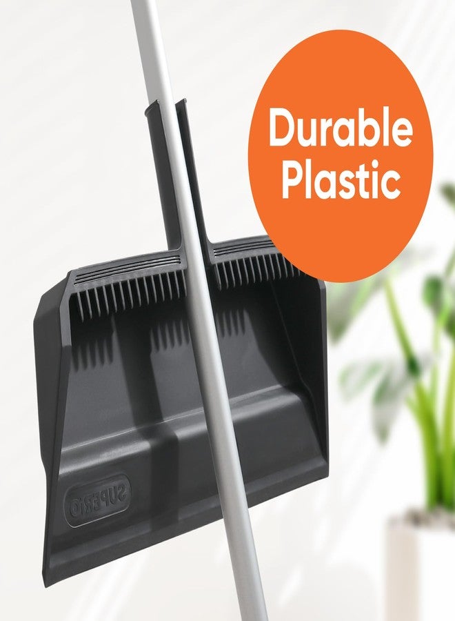 Superio Wide Plastic Dustpan with Comb - 16" Wide, Rubber Lip, Broom Handle Clip, Grey - Image 3