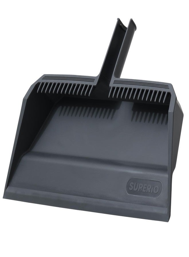 Superio Wide Plastic Dustpan with Comb - 16" Wide, Rubber Lip, Broom Handle Clip, Grey - Image 1