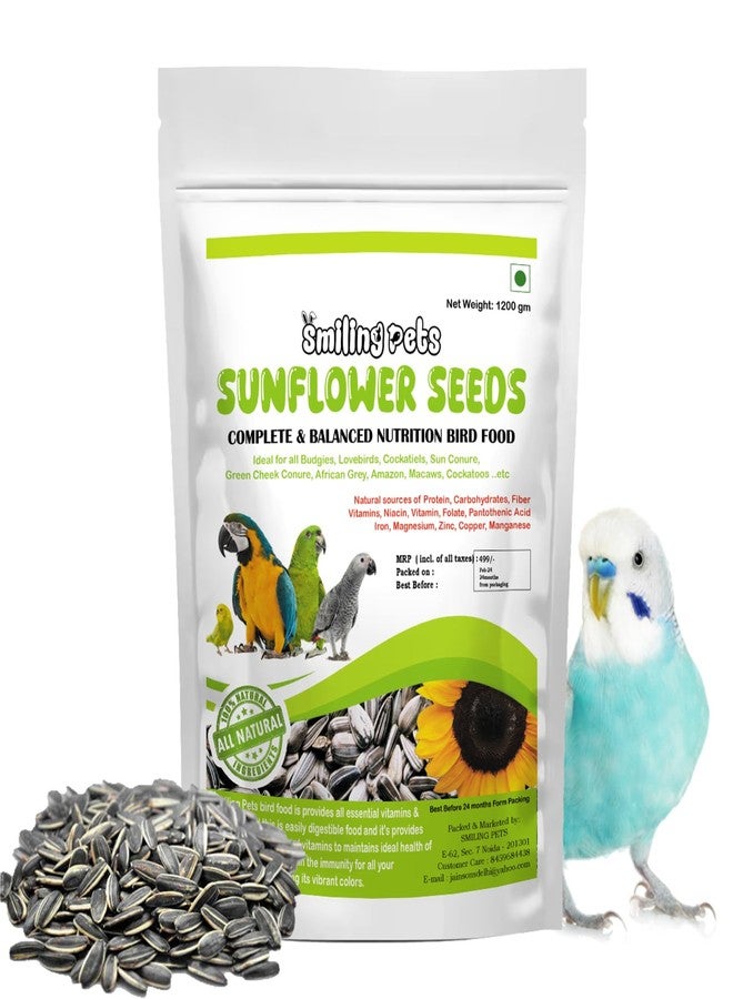 Smiling Pets 1.2kg Bird Food - Natural Sunflower Seeds for Lovebirds, Cockatiels, Parrots, Macaws, & Cockatoos - Healthy & Nutritious All Life Stages - Image 1