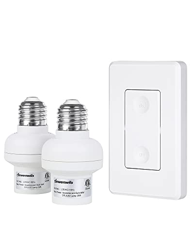 DEWENWILS Remote Control Light Bulb Socket, Wireless Light Switch for Pull Chain Light Fixture, E26 E27 Bulb Base, No Wiring, ETL Listed(1 Wall Mounted Switch+2 Socket) - Image 1