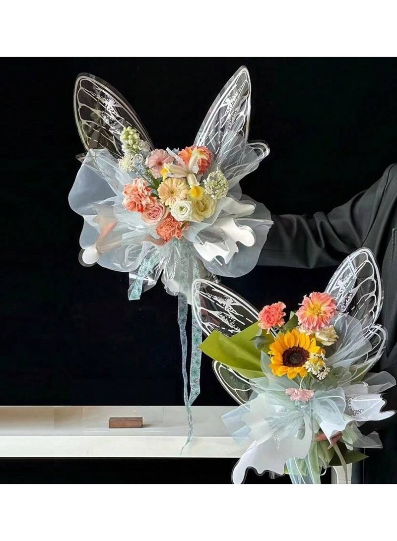 ورق بوكيه ورد بتصميم جناح فراشه باللون الابيض 4 ورق لتصميم باقه بشكل فراشه كامله مناسبه للتقديم الورد  كهديه اعياد ميلاد او تخرج ولجميع المناسبات الخاصه لاضافة لمسه مميزه الى باقة الورد - Image 2