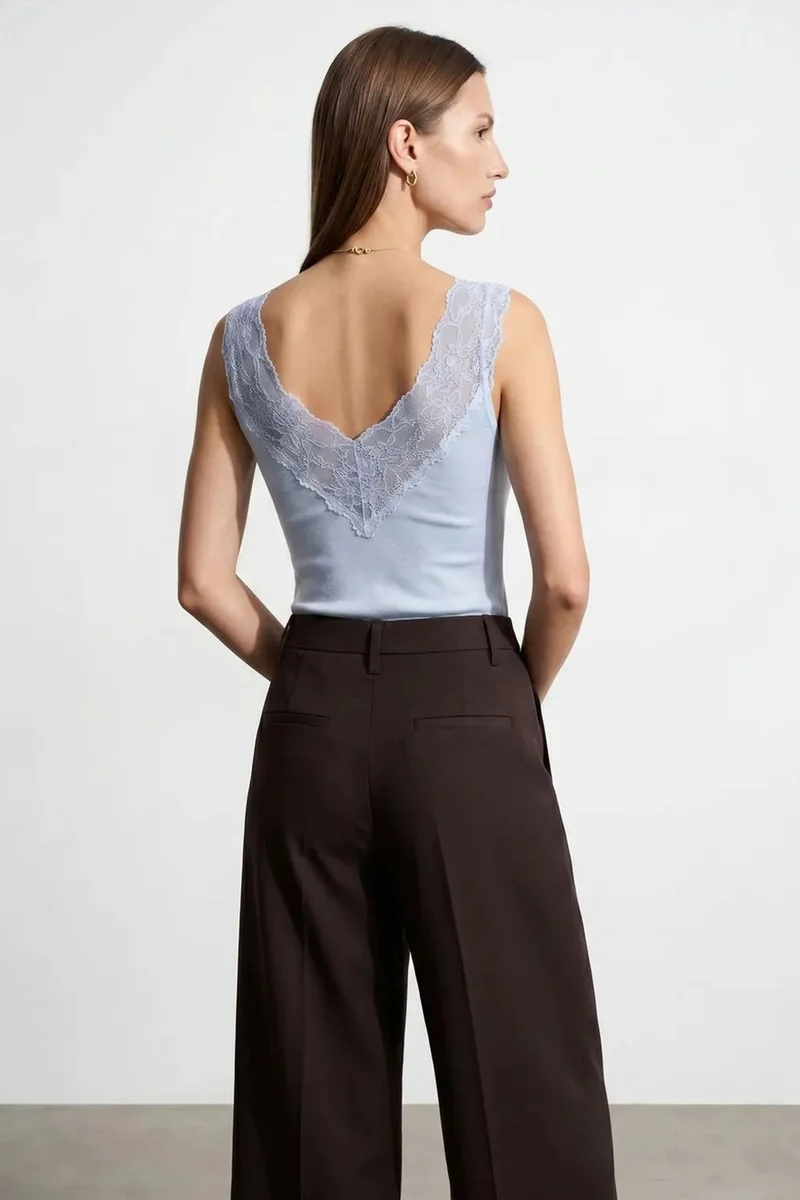 Dilvin Baby Blue DILVIN Fitted Sleeveless Lace Blouse for Women | Best Price UAE
