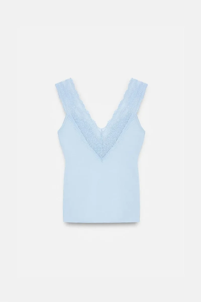 Dilvin Baby Blue DILVIN Fitted Sleeveless Lace Blouse for Women | Best Price UAE