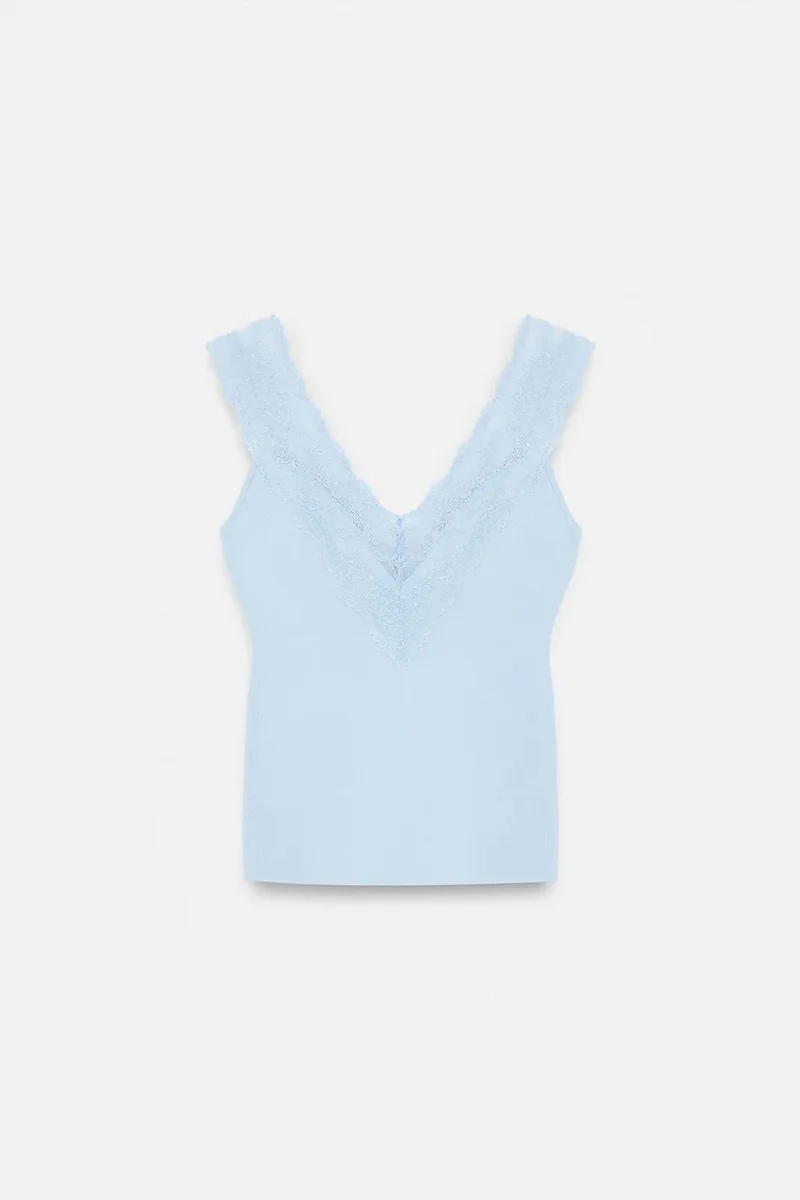 Dilvin Baby Blue DILVIN Fitted Sleeveless Lace Blouse for Women | Best Price UAE