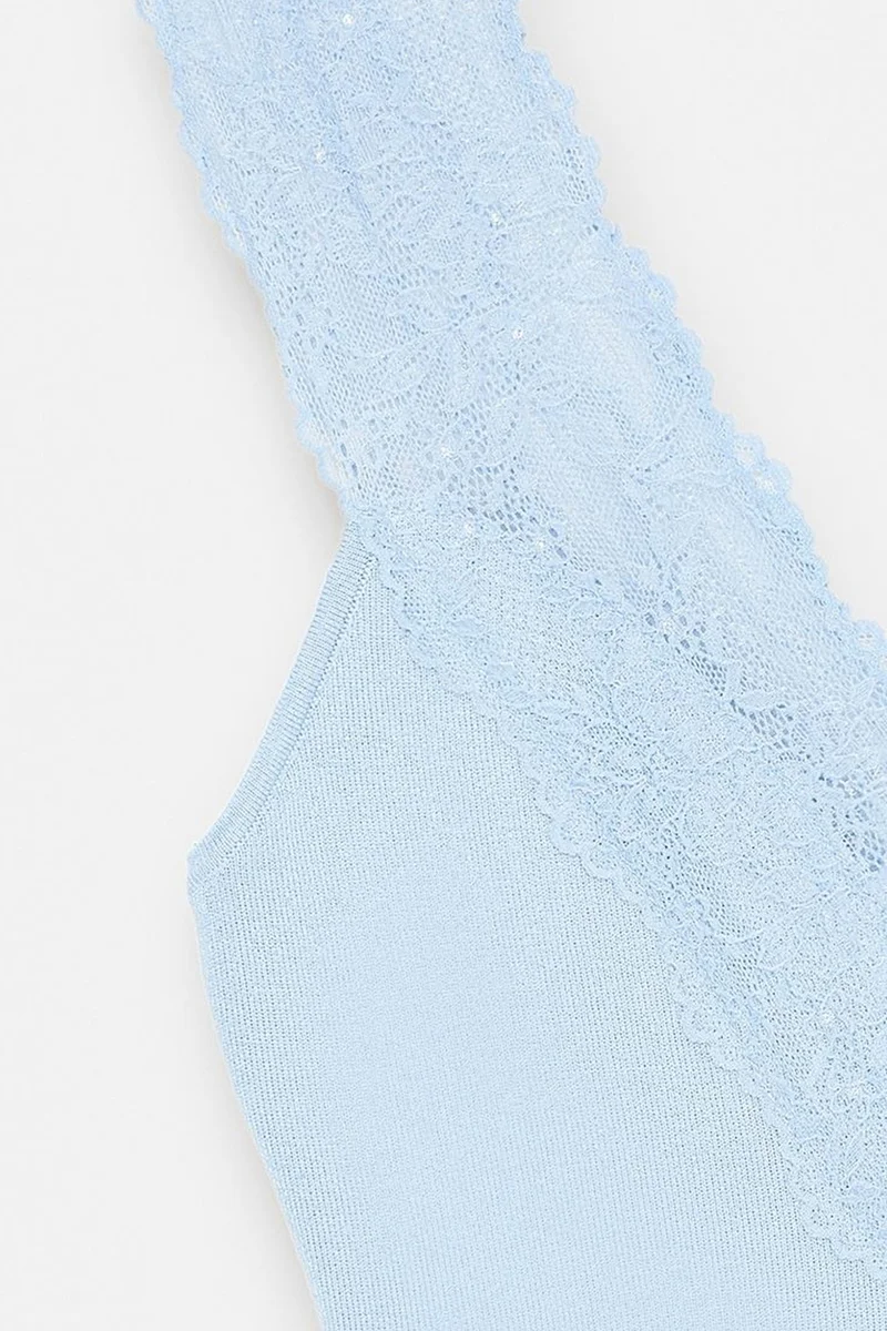 Dilvin Baby Blue DILVIN Fitted Sleeveless Lace Blouse for Women | Best Price UAE